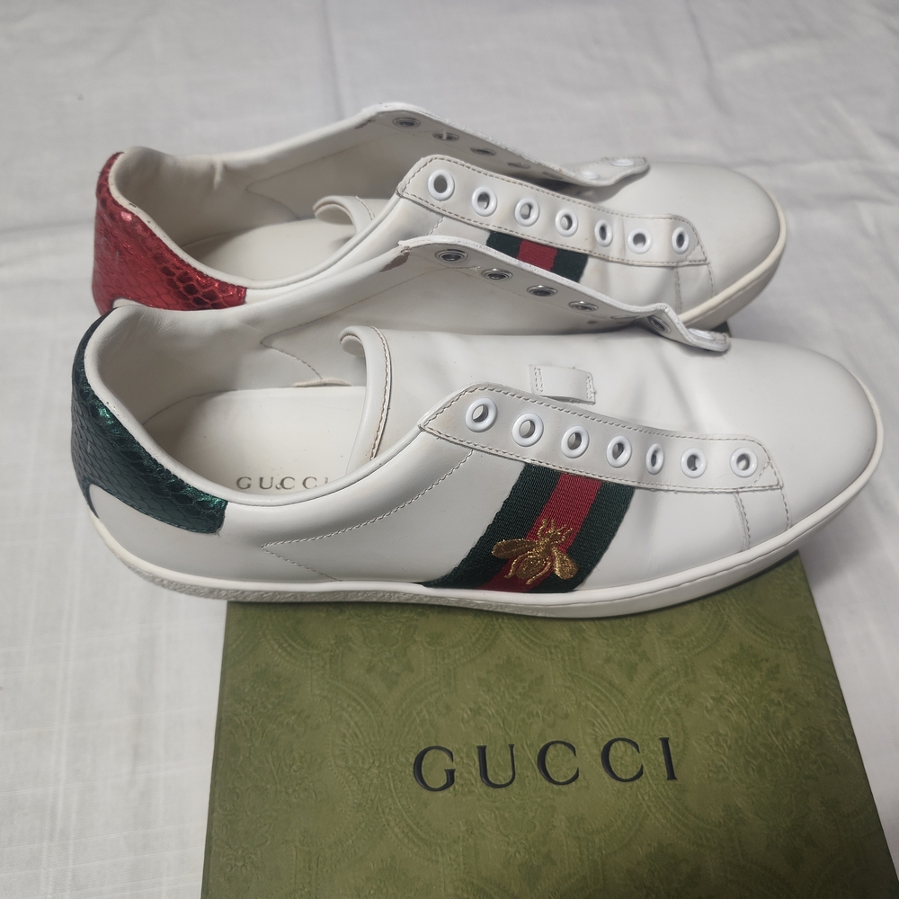 Gucci White Sneakers with Red and Green Accents